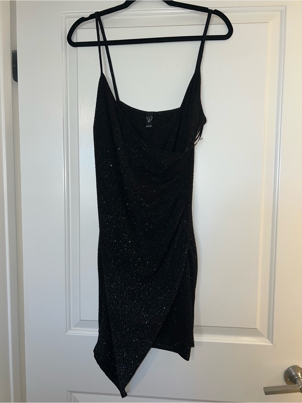 Windsor - Sparkle Black Asymmetric Slip Dress